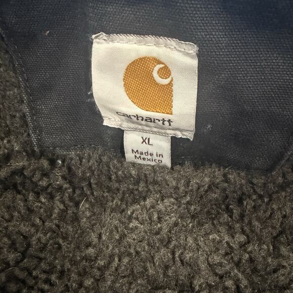 Y2K Distressed Carhartt J141 Black Men's Canvas Sherpa Lined Hooded Work Coat XL - Picture 6 of 10